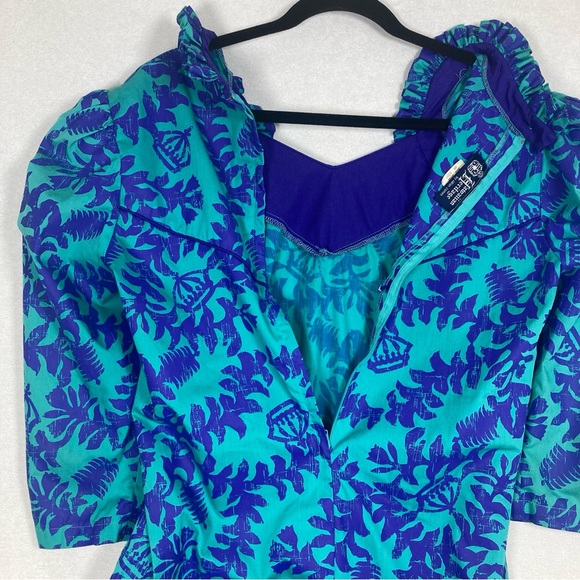 Hawaiian Heritage Women’s Sheath Dress 3/4 Raglan Sleeves Green Purple Sz6 - Picture 13 of 16